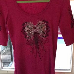 Sledge top. Fuchsia pink with black design/bling